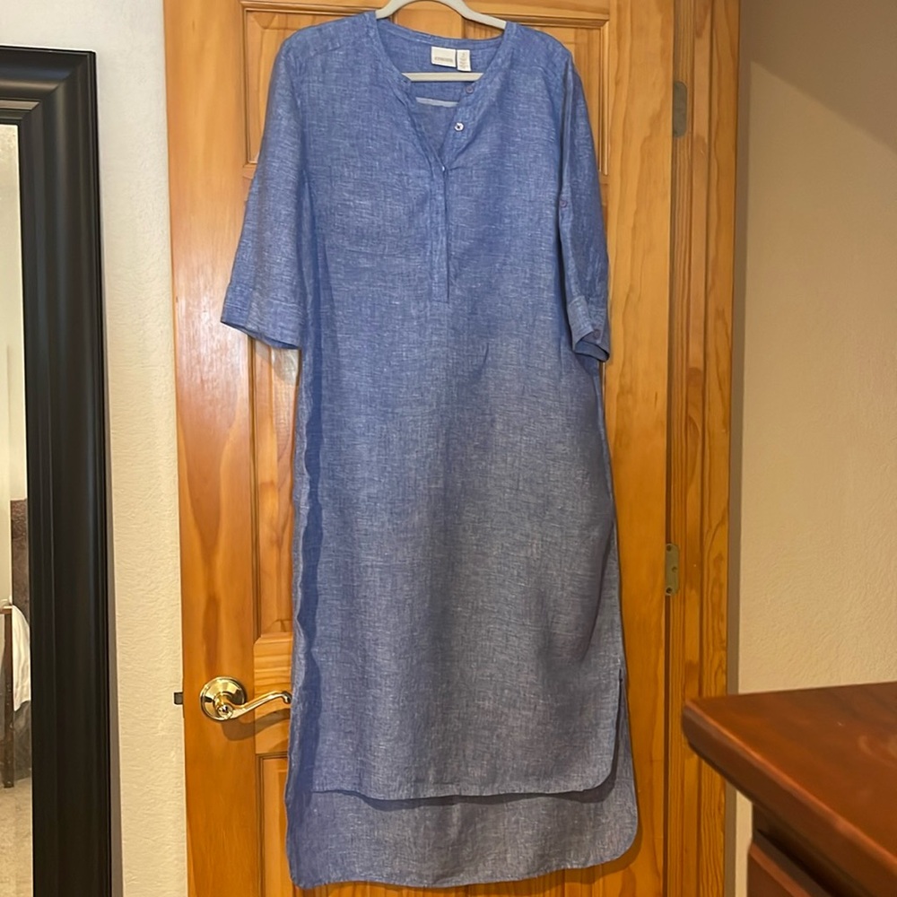 Chicos Linen High Low Shirt Dress - Chicos Sz 2 (Sz 12/L)